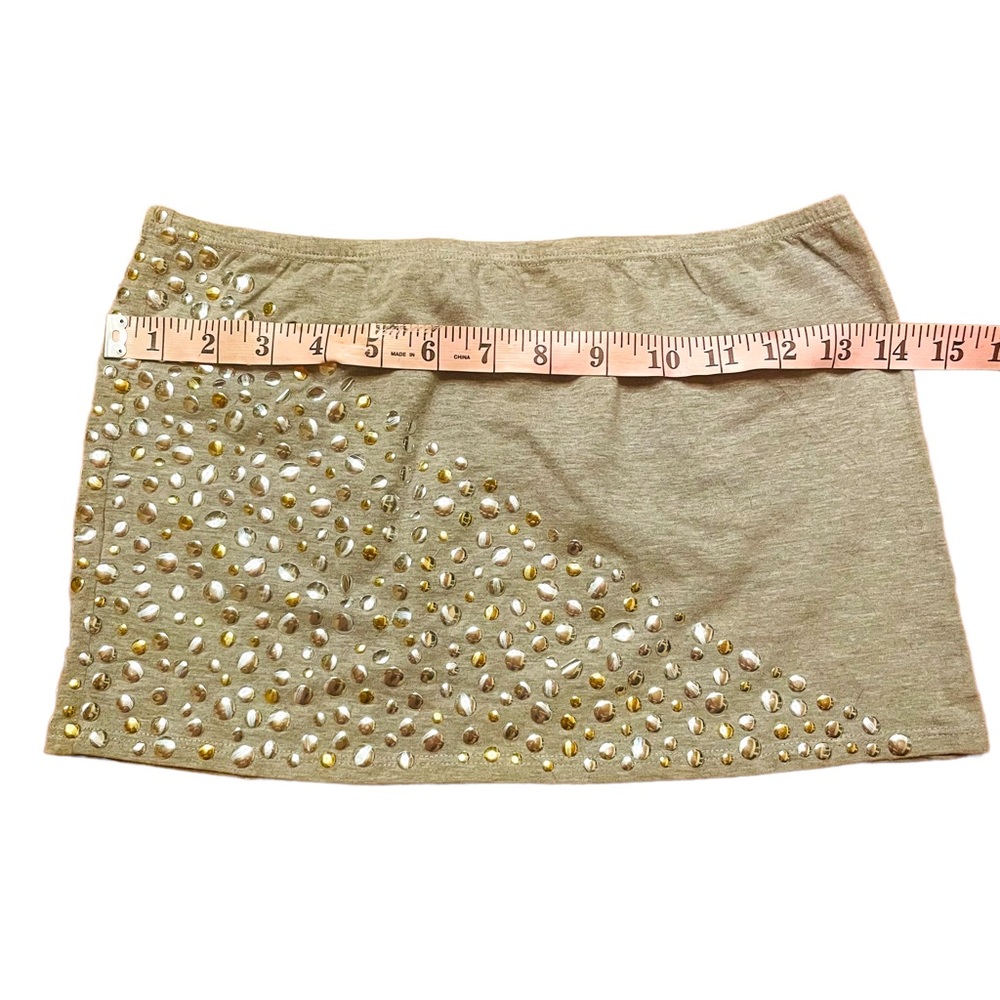 Sugar High Love Stoned Studded Micro Mini Skirt Gray Cotton Gold and Sil… - Picture 6 of 6